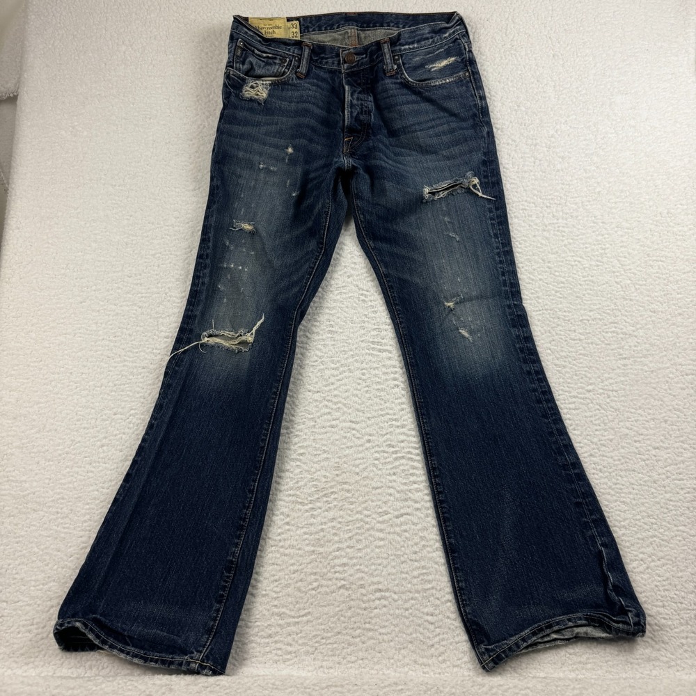 Abercrombie & Fitch Jeans Mens 33x32 Baxter Low Rise Slim Boot Blue Denim Cotton